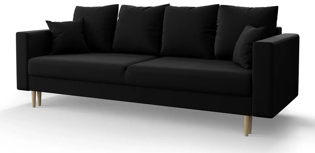 Czarna welurowa sofa rozkładana - Diamante