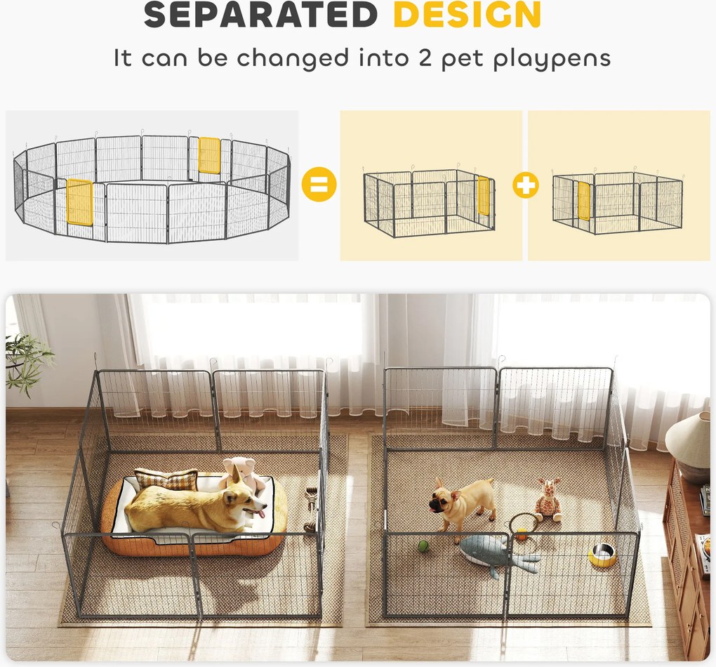 PawHut Kojec dla szczeniąt, 16-częściowy składany wybieg z drzwiami dla małych i średnich psów, 3,2 x 3,2 x 0,8 m, Grau | Aosom PL