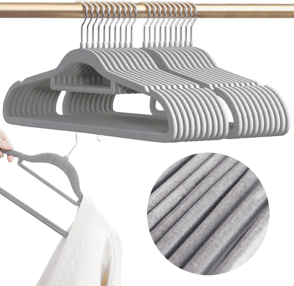 Zestaw wieszaków welurowych MAGIC VELVET 20 szt. szare