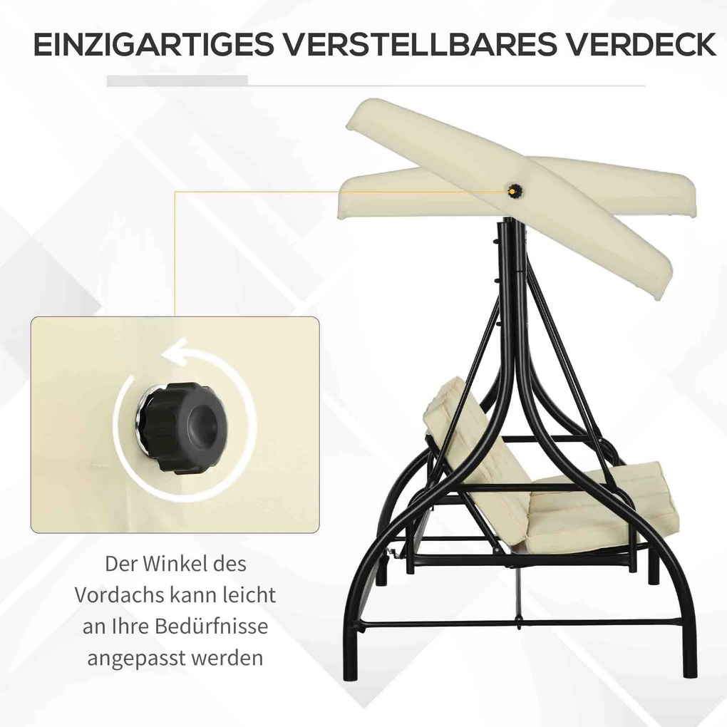 Outsunny Huśtawka Ogrodowa z Ochroną Przeciwsłoneczną, 3 Miejsca, Łóżko Huśtawkowe