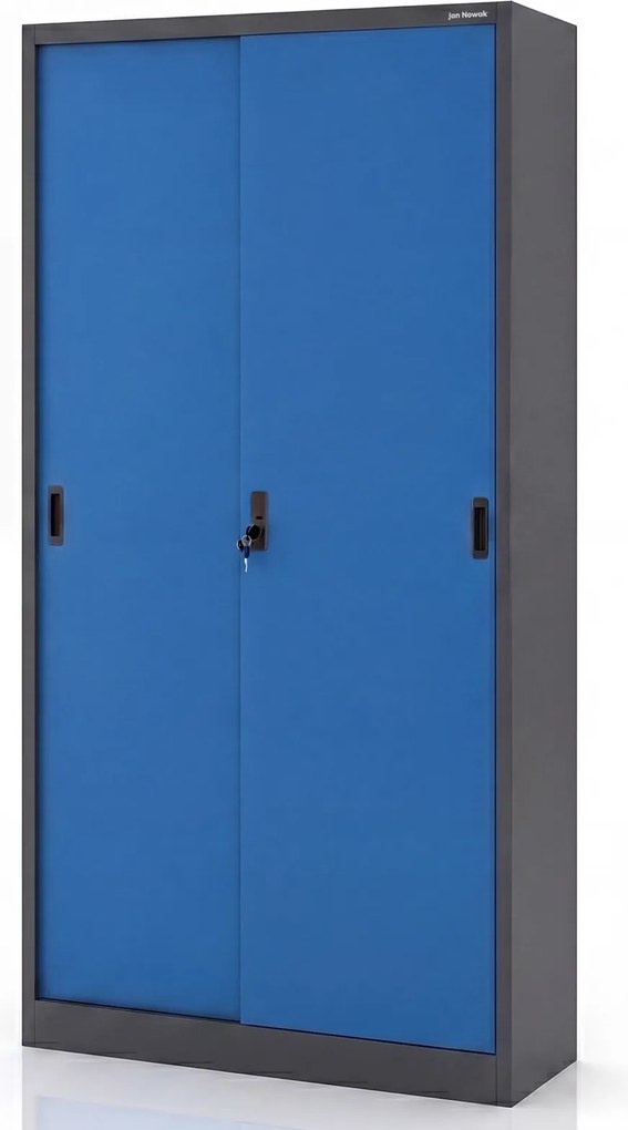 Przesuwna szafa biurowa Kuba, 90x40x185 cm, antracyt/niebieski