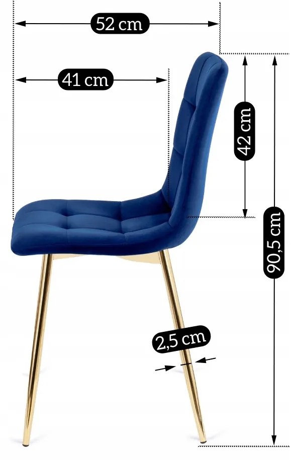 Krzesło Tapicerowane do Salonu YORK Granatowe Welurowe Nowoczesne Glamour