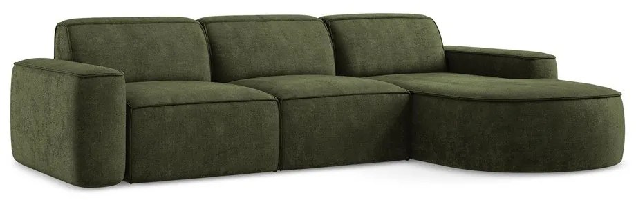 Zielony narożnik z tkaniny szenilowej (prawostronny/z szezlongiem) Omao – Makamii