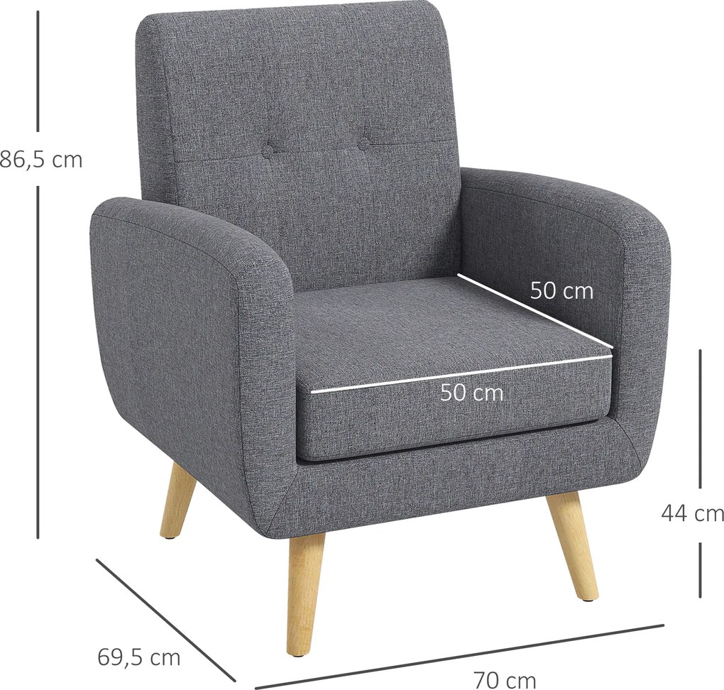 HOMCOM Fotel pojedynczy, fotel relaksacyjny, fotel telewizyjny, fotel tapicerowany o wyglądzie lnu