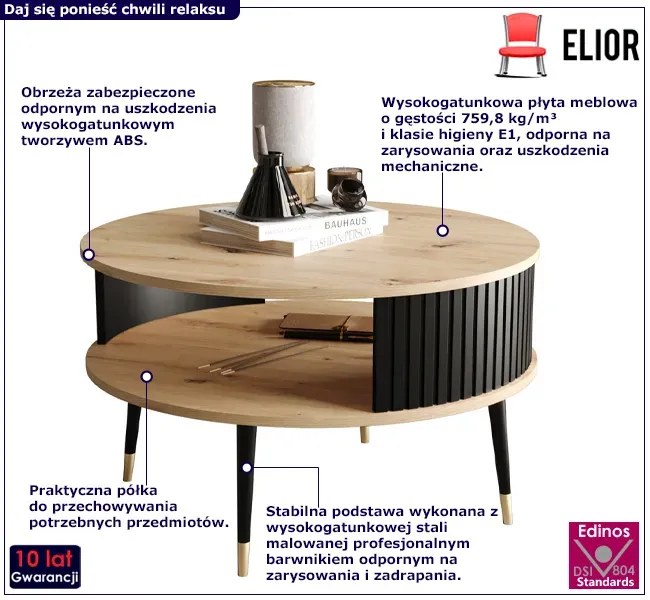 Okrągły nowoczesny stolik kawowy dąb artisan - Furios 3X