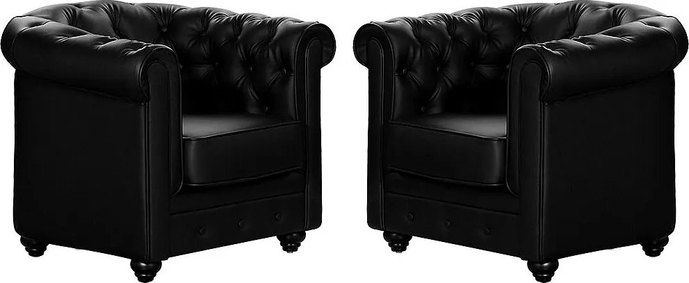 Komplet 2 foteli CHESTERFIELD -Z ekoskóry - Czarny