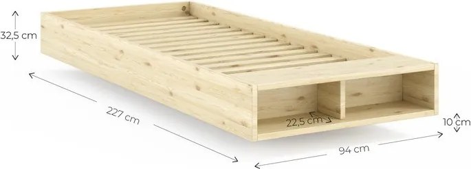 Łóżko jednoosobowe z litego drewna sosnowego bez zagłówka ze stelażem 90x200 cm w naturalnym kolorze Merge – Karup