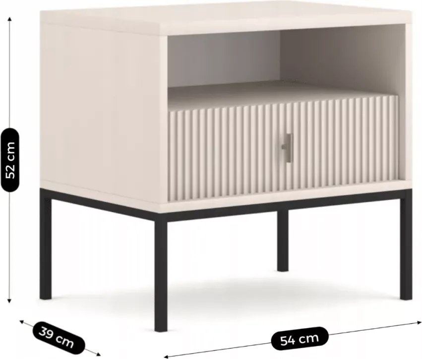 Szafka nocna Aurea w stylu nowoczesnym – ryflowany front, złote uchwyty, elegancka forma