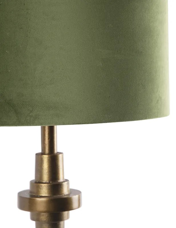 Lampa stołowa brązowa z abażurem z zielonego aksamitu 40 cm - Diverso ArtDeco Oswietlenie wewnetrzne