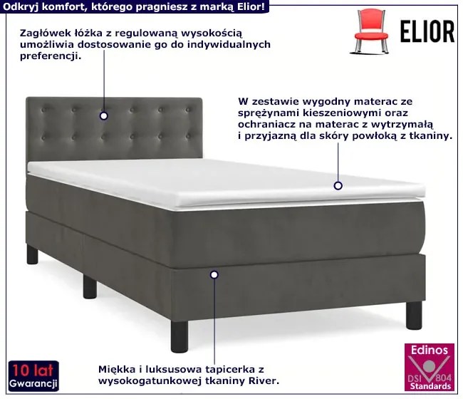 Ciemnoszare kontynentalne łóżko 90x200 F1-F88