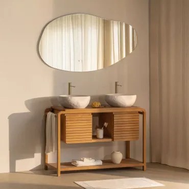 Zestaw Mebli Łazienkowych Z Drewna Tekowego Bradley 2 X Nieregularna Z Biały Cementu ↔︎40 Cm Fedro & - Sklum