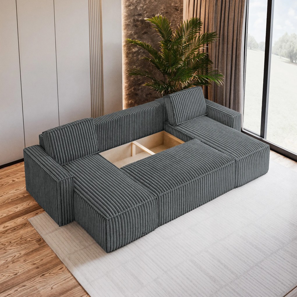 Masseno Narożnik PESANO z funkcją spania i pojemnikiem na pościel Narozniki U, Rozkładana sofa - Szary, TILIA 85