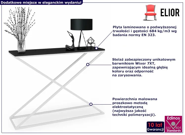 Wąska konsola w nowoczesnym stylu biały + czarny - Ergik 5X