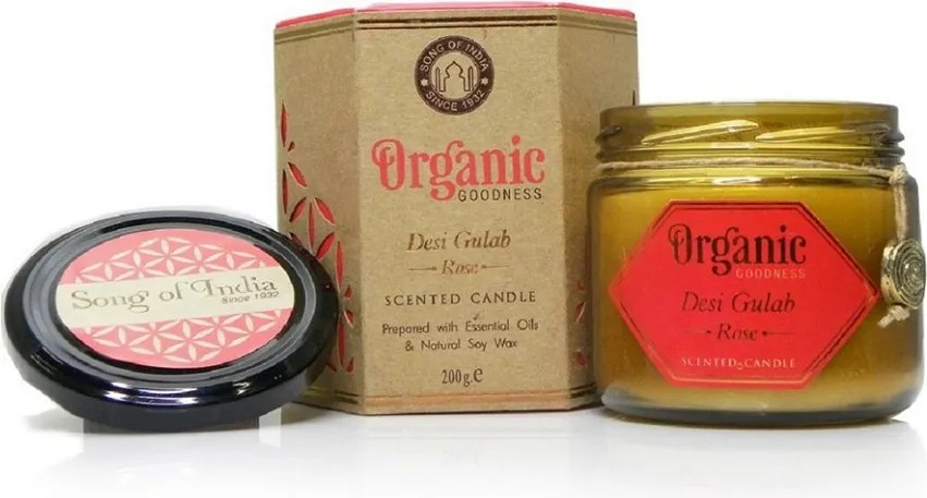Świeca organiczna Desi Gulab - Rose 200 g w bursztynowym szkle