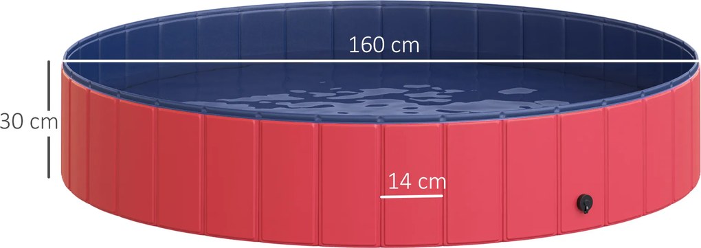 PawHut Basen dla psów Czerwony brodzik do pływania Ø160x30cm Plastik i drewno | Aosom PL