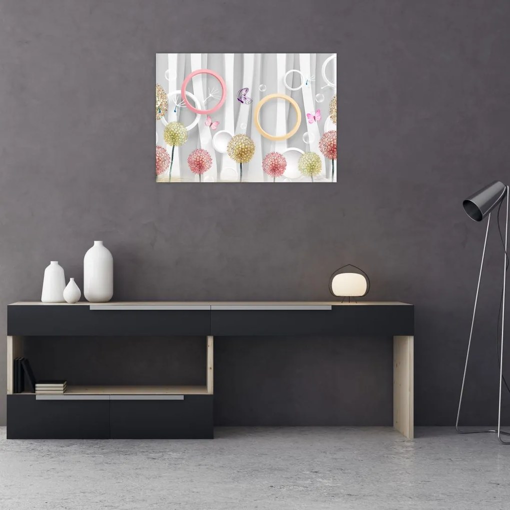 Abstrakcyjny obraz z dmuchawcami (70x50 cm)