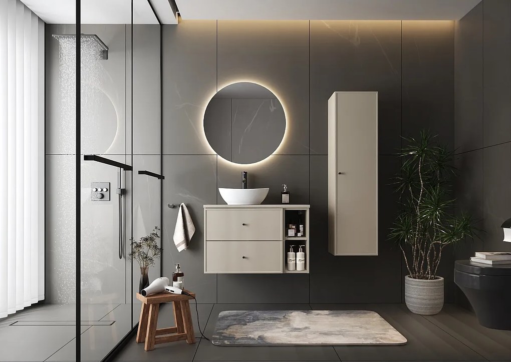 Kaszmirowy Zestaw do Łazienki 80cm Szafka Regał Blat Umywalka Słupek Marco