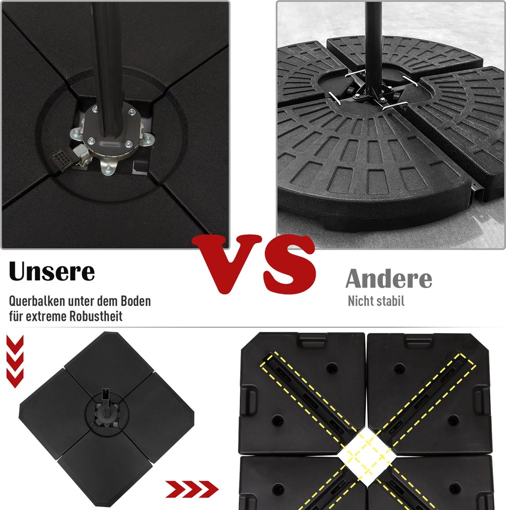 Outsunny Obciążnik do parasola 4-cz. Podstawa parasola 80 kg wody lub 120 kg piasku HDPE czarny