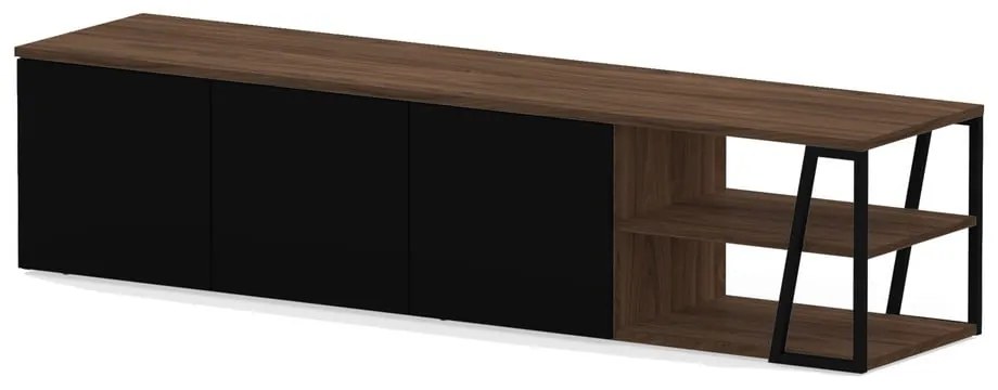 Czarna szafka pod TV w dekorze orzecha 190x45 cm Albi – TemaHome