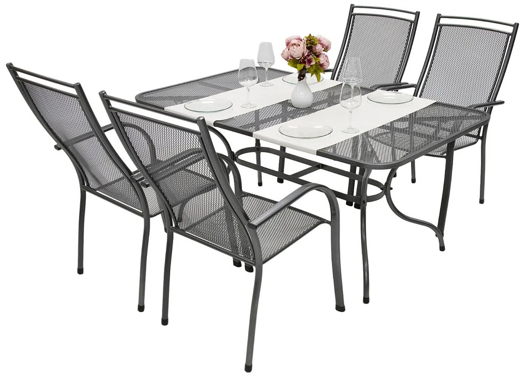 Metalowy zestaw ogrodowy PALMA I. 1 + 4 Stół prostokątny 145x90 cm (CT0309)