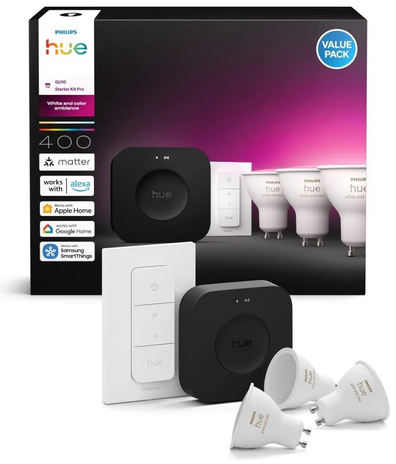 Podstawowy zestaw Philips Hue WACA 3xGU10/4,2W 2000-6500K + urządzenie łączące