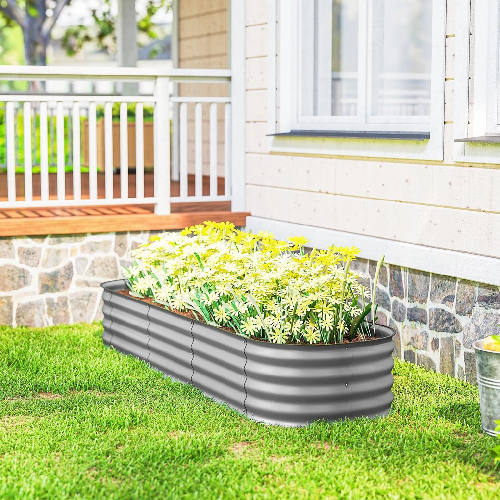 Outsunny Podwyższone łóżko na rośliny, modułowe łóżko ogrodowe, chronione krawędzie, design bez dna, 195 x 62 x 30 cm, Srebrny