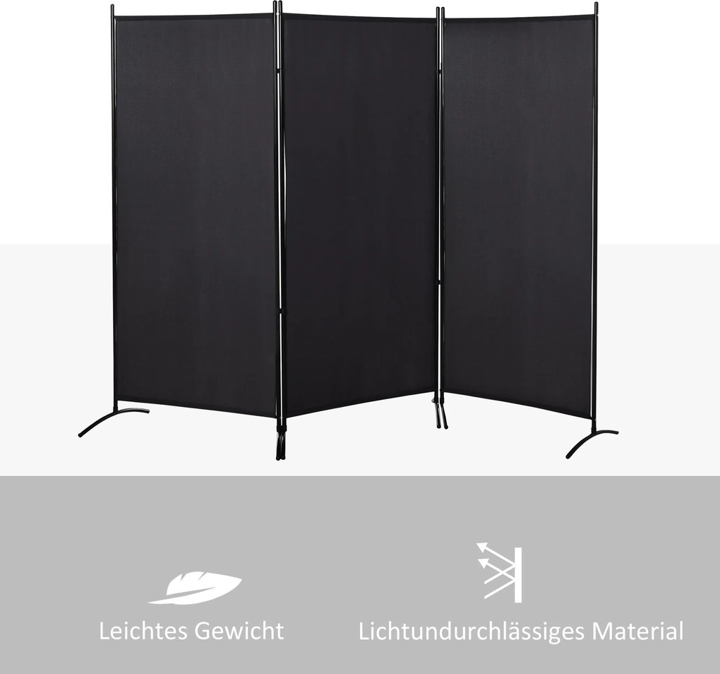 HOMCOM Dzielnik przestrzeni, 3-częściowa zasłona, Dzielnik z metalową ramą, Czarny