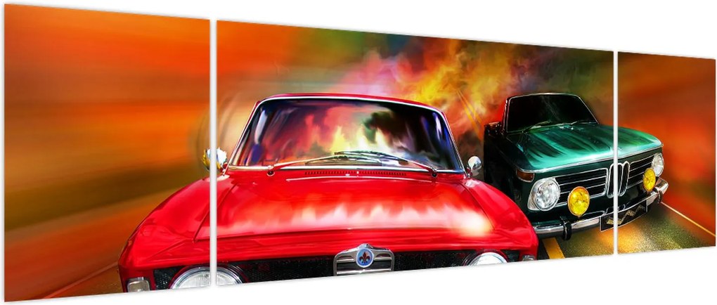 Obraz - Retro samochody wyścigowe (170x50 cm)