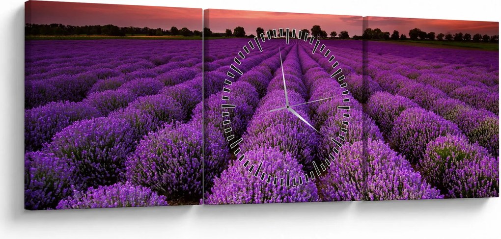 Obraz - Pole lawendy (z zegarem) (90x30 cm)