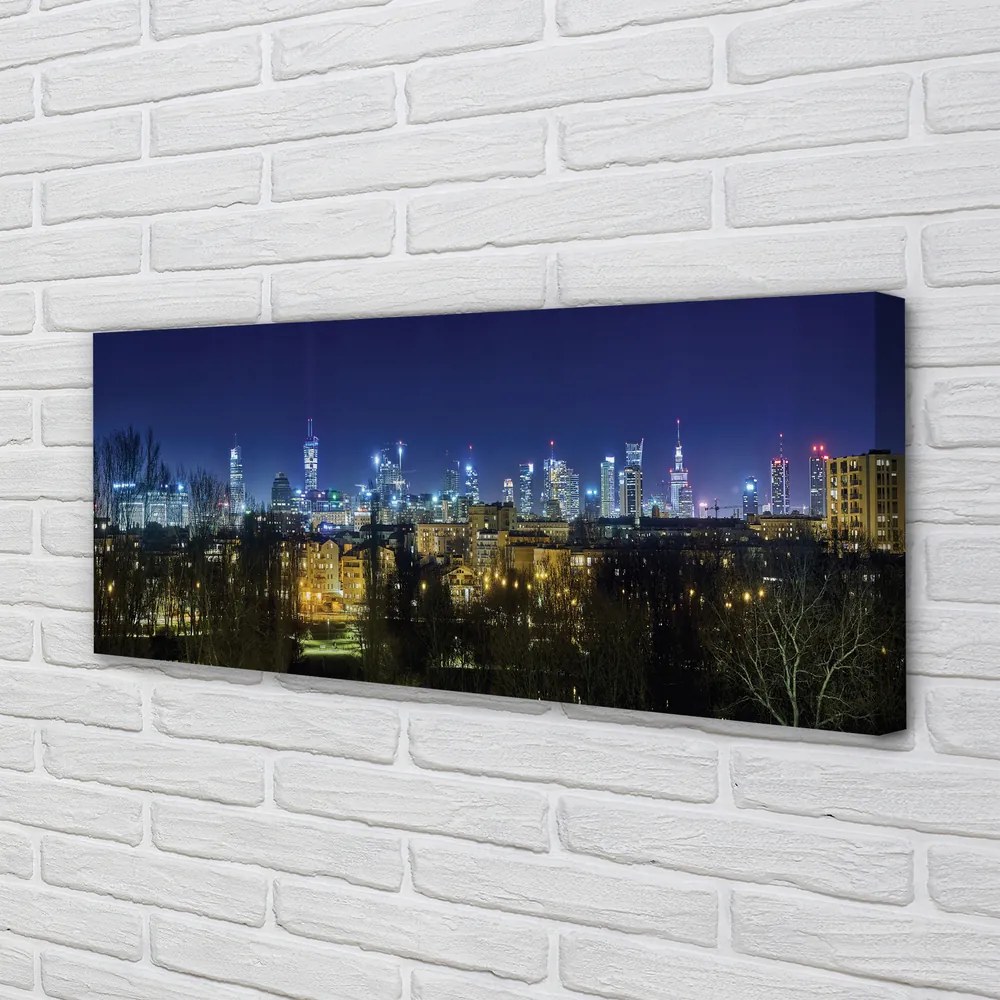 Obraz drukowany na płótnie Nocny Pejzaż Warszawy