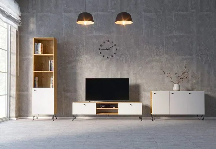 Komoda na metalowych nogach w stylu loft dąb craft + biały Z7-S02