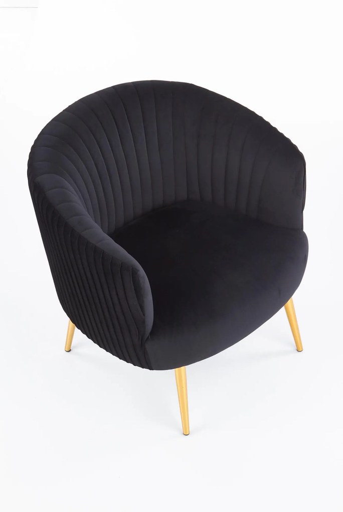 CROWN fotel wypoczynkowy czarny, złoty, glamour, klasyczny, velvet, welur
