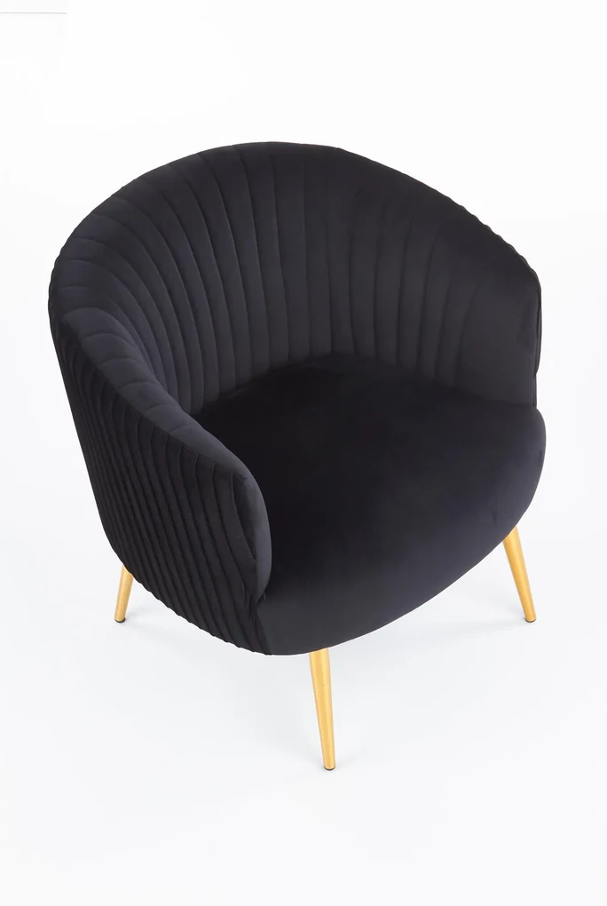 CROWN fotel wypoczynkowy czarny, złoty, glamour, klasyczny, velvet, welur