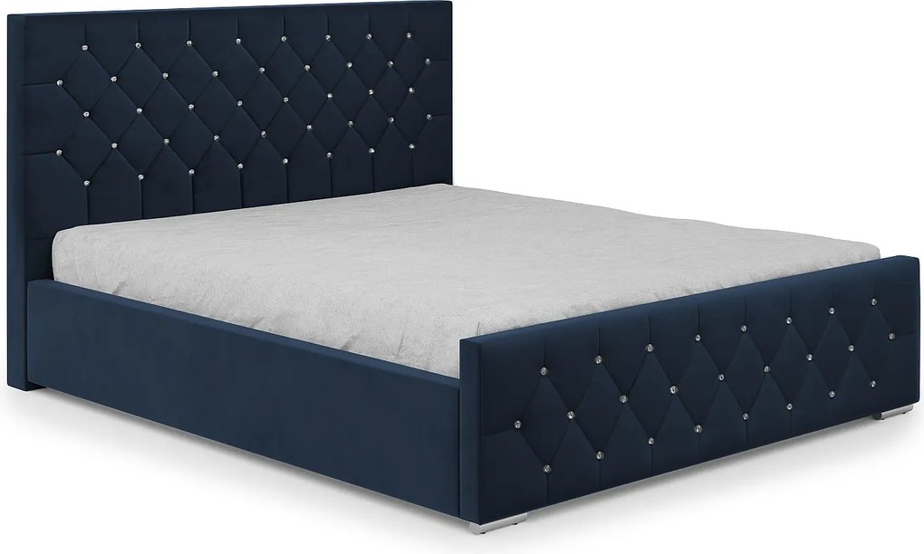 DomoHome - Trwałe łóżko tapicerowane Mona I, nowoczesny design, pojemna skrzynia, łatwa w pielęgnacji tkanina 140x200 cm, granatowy