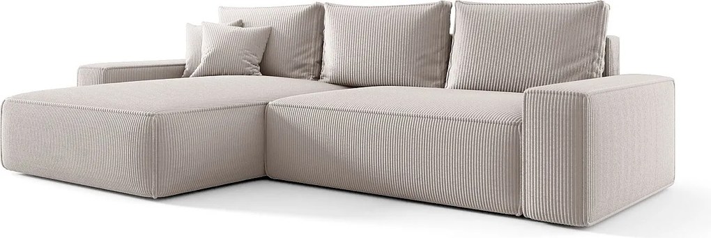 Narożnik MONA z funkcją spania POSO 100 ecru lewy sofa w kształcie litery L z pojemnikiem na pościel kanapa do salonu sofa rozkładana