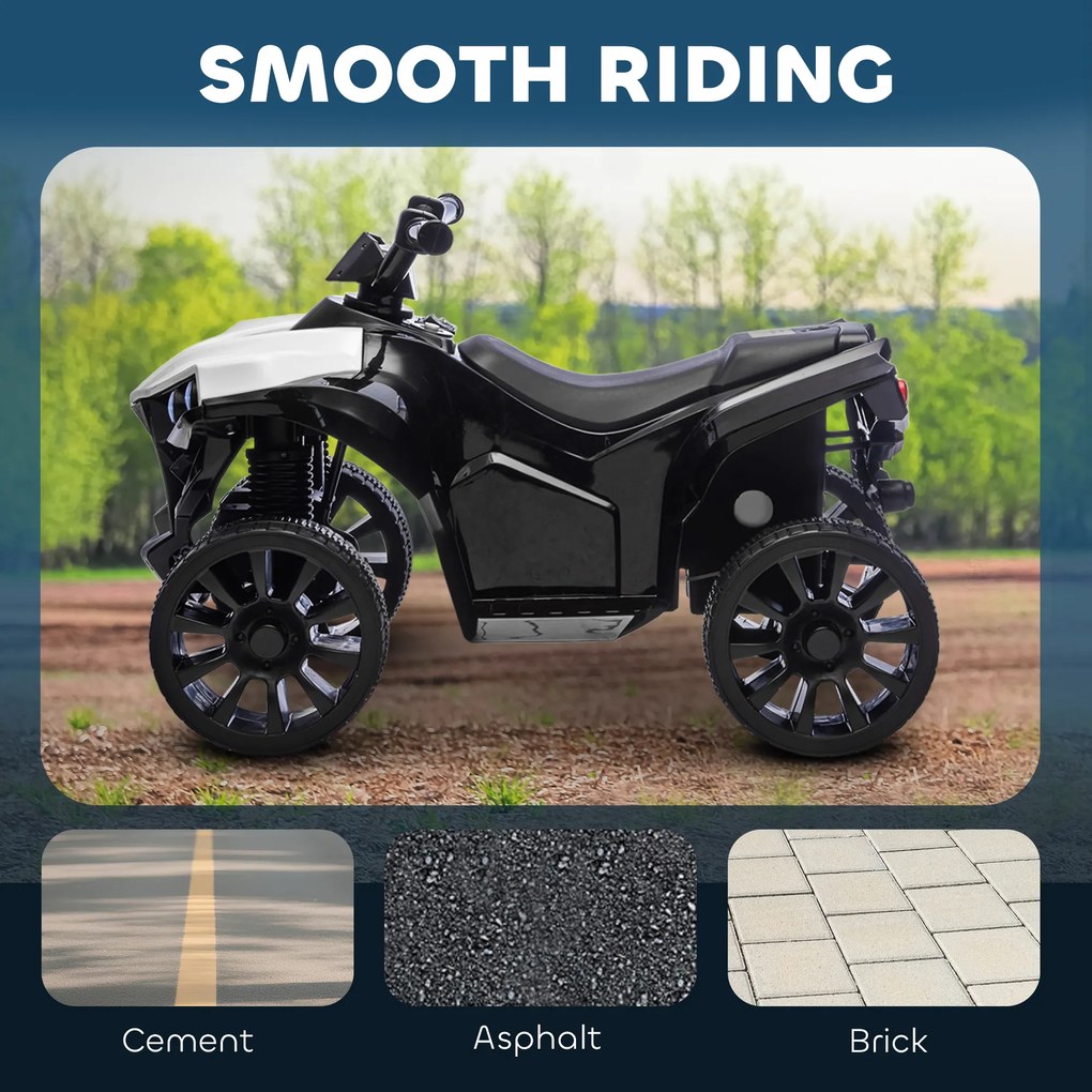 AIYAPLAY Dziecięcy Quad Elektryczny 6V z funkcją jazdy do przodu i tyłu, muzyką, reflektorami LED, biały | Aosom PL