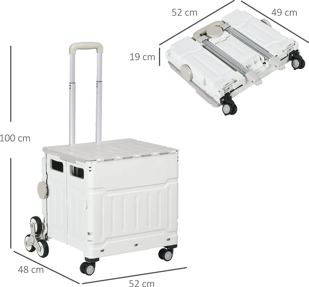 HOMCOM Wózek na Zakupy Składany z Regulowaną Rączką Teleskopową Nośność do 80kg Biały | Aosom PL