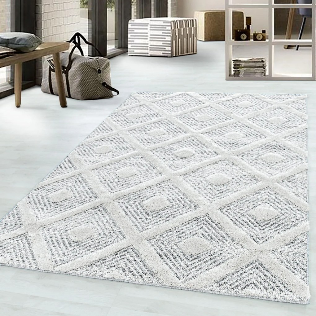 Dywan nowoczesny 3D La Casa romby kremowo-szary 120 cm x 170 cm