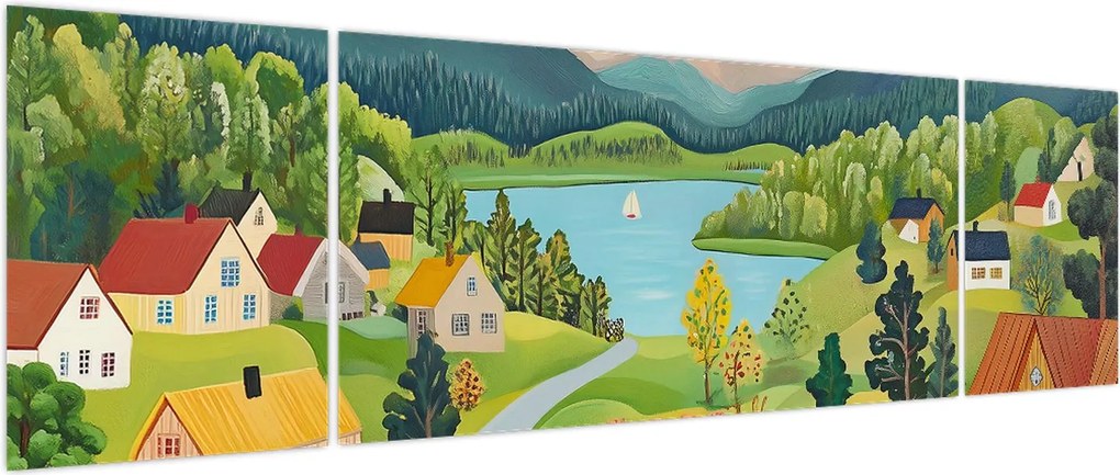 Obraz - Wioska w górach (170x50 cm)