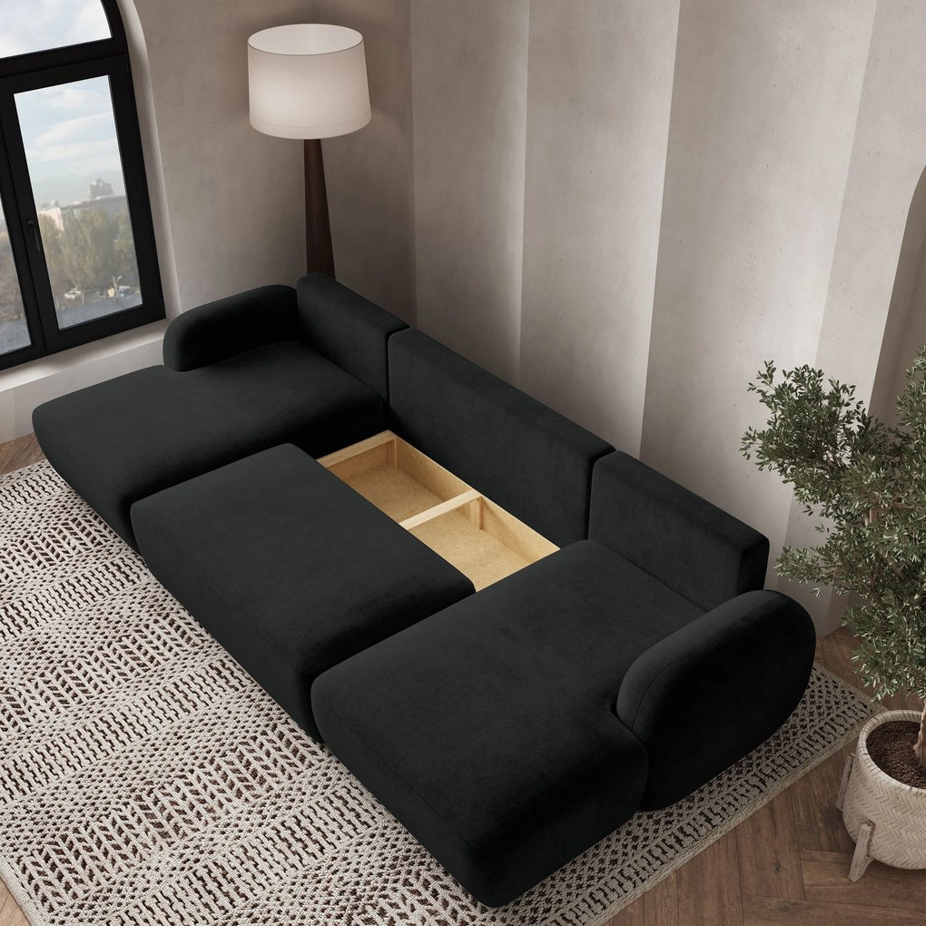 Masseno Narożnik SAVONA z funkcją spania i pojemnikiem na pościel Narozniki U, Rozkładana sofa - Czarny, KRONOS 07