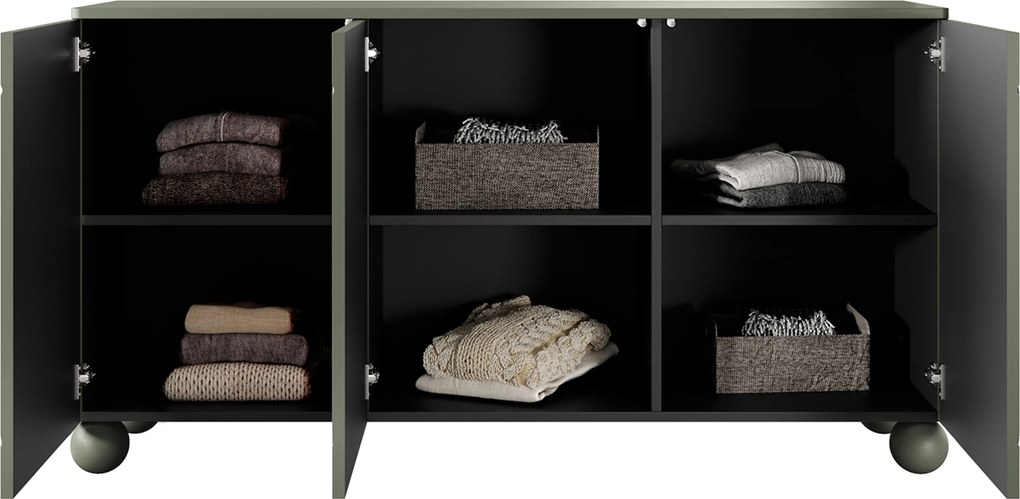 Komoda Sonatia II 150 cm trzydrzwiowa - oliwka / nogi kule