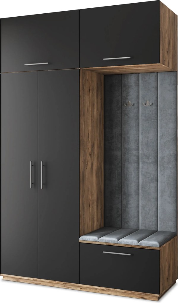 Masseno Garderoba REMA 150/240/60 cm Nowoczesna Szafa do Przedpokoju Dąb lefkas, MONOLITH 85 (Szary)
