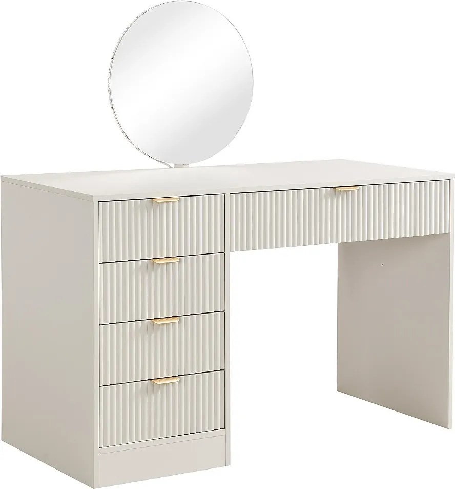 Toaletka z lustrem LED - 5 szuflad - Beżowo-złota - OLENYRA