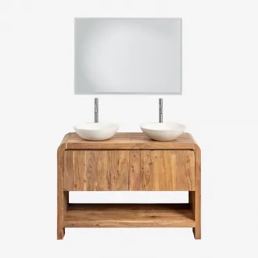 Zestaw Mebli Łazienkowych Z Drewna Vacry Akacja Brąz & 2 X Okrągły Biały Cement Ø40 Cm Zavion & - Sklum