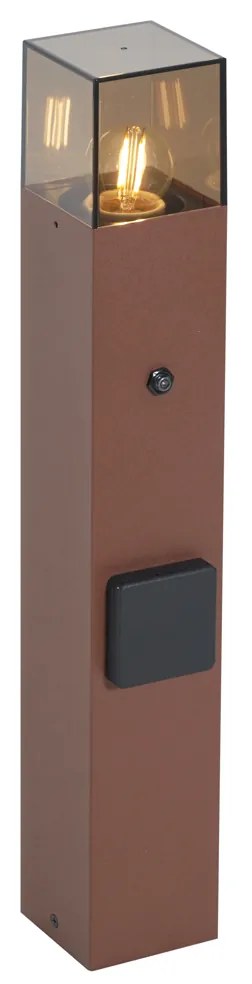 Przemysłowa lampa zewnętrzna słupek rdzawy brąz z przydymionym szkłem 50cm z czujnikiem zmierzchu - Denmark