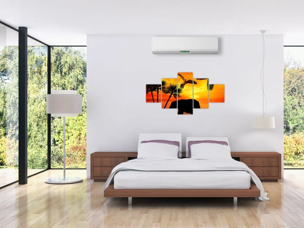 Obraz - papugi i słonie (125x70 cm)