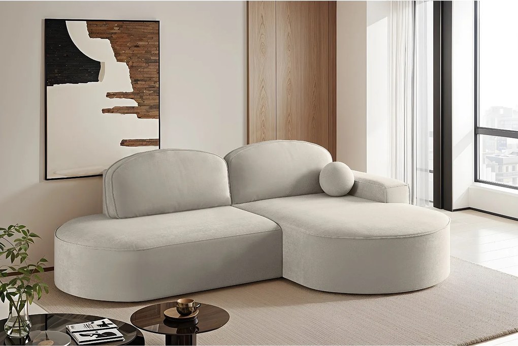 Narożnik z funkcją spania i pojemnikiem Modena Runden, tkanina Salvador, Jasnoszary, Prawy