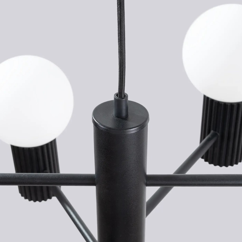 Żyrandol HALO 6 czarny ryflowany SOLLUX  LIGHTING