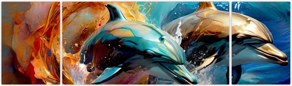 Obraz - Malowanie delfinów (170x50 cm)