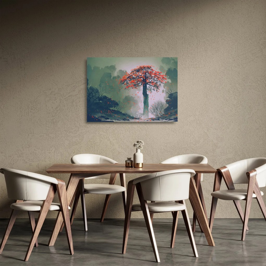 Obraz na szkle samotnego czerwonego drzewa (70x50 cm)